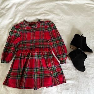 STEWART TARTAN SMOCKED red dress